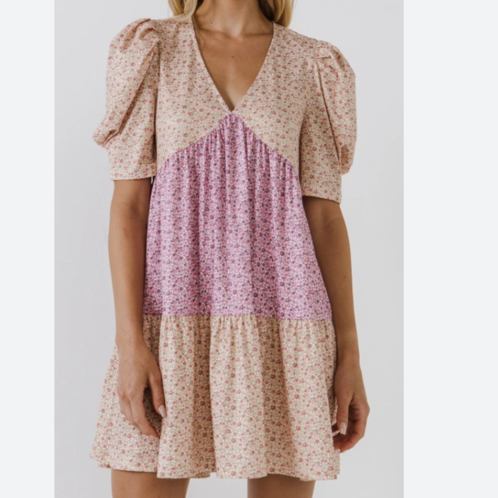 Free The Roses Babydoll Floral Knit Mini Dress Size Small
